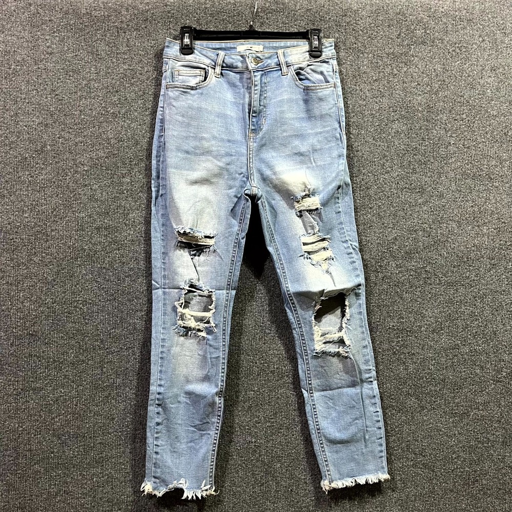 Cello Skinny Jeans Womens 9/29 Blue‎ Denim Cotton Stretch Distressed Frayed Hem